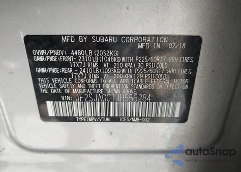 2018 Subaru Forester 2.5I Premium from USA, damaged, VIN JF2SJAGC1JH556284